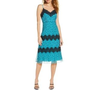 Foxie dox Teal with black chevron lace midi slip dress